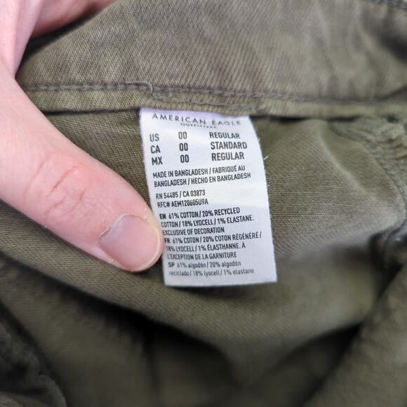 American Eagle Wide Leg Crop Jeans Military Green Stretch Women's 00 Raw Utility - Picture 8 of 8